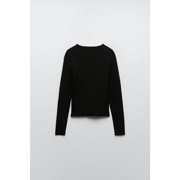 Zara EUC Black Ribbed Knit Button Down Cardigan Top Size XL - Picture 6 of 13